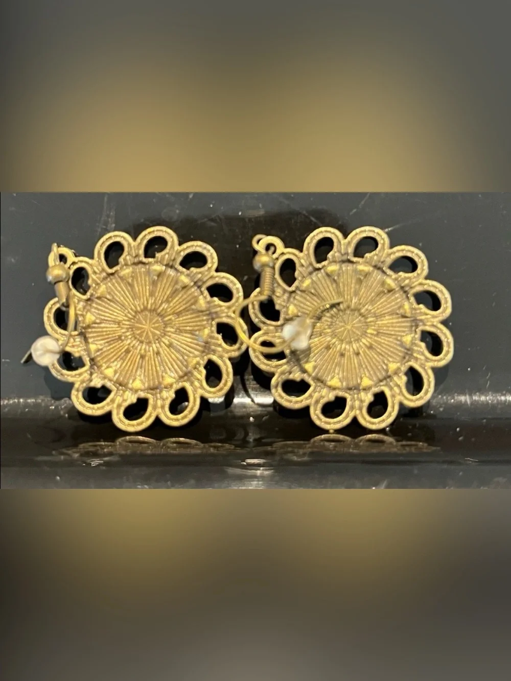 Turquoise Blue Enamel Flower Earrings Antique Gold Tone Boho